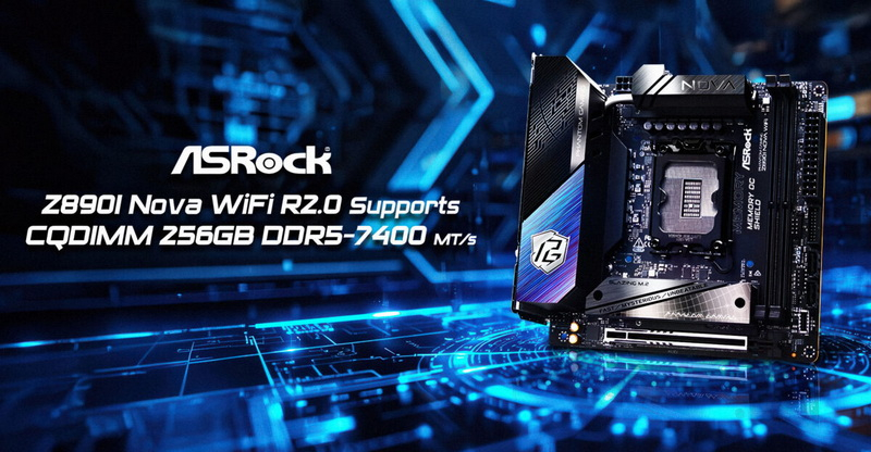 ASRock rozšířila možnosti Mini‑ITX přidáním podpory pro 256 GB paměti pomocí CQDIMM DDR5‑7400 na desku Z890I Nova WiFi R2.0