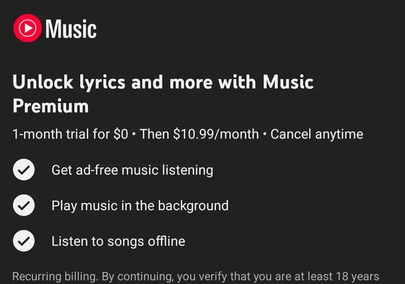 Google skrývá texty písní v YouTube Music pro bezplatné uživatele