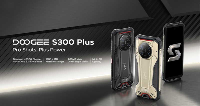 Doogee S300 Plus – spolehlivý telefon založený na čipu Dimensity 8300, vybavený 1 TB pamětí a nastavitelným mini‑LED osvětlením.