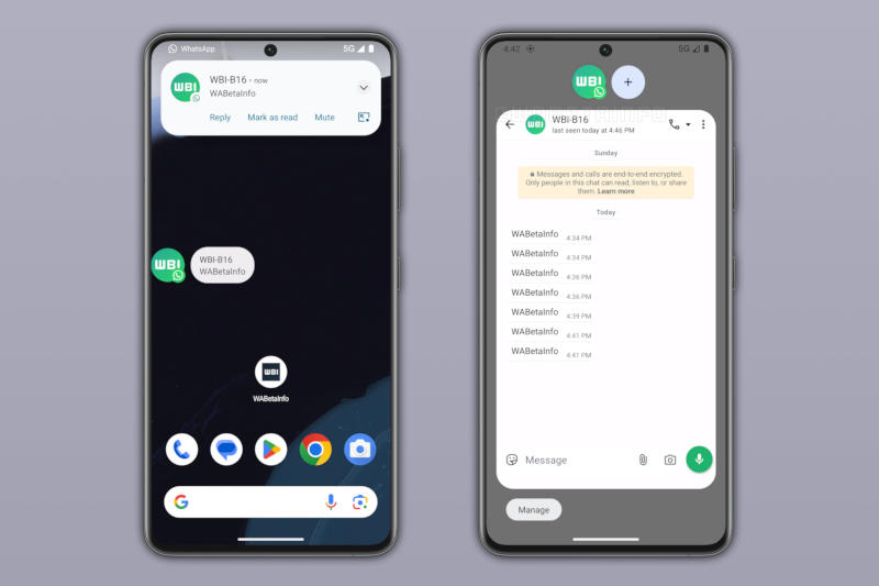 WhatsApp na Android začne podporovat „bubliny“ – vzácný formát systémových upozornění
